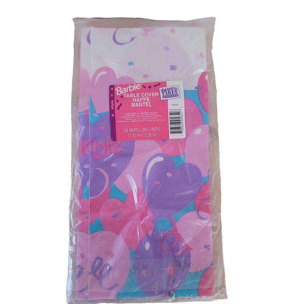 Vtg Hallmark Mattel Barbie Paper Tablecloth Party Supplies Pink Purple Balloons